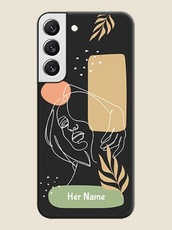 Custom Custom Text With Line Art Of Women & Leaves Design On Space Black Personalized Soft Matte Phone Covers -Samsung Galaxy S22 5G - alternate view