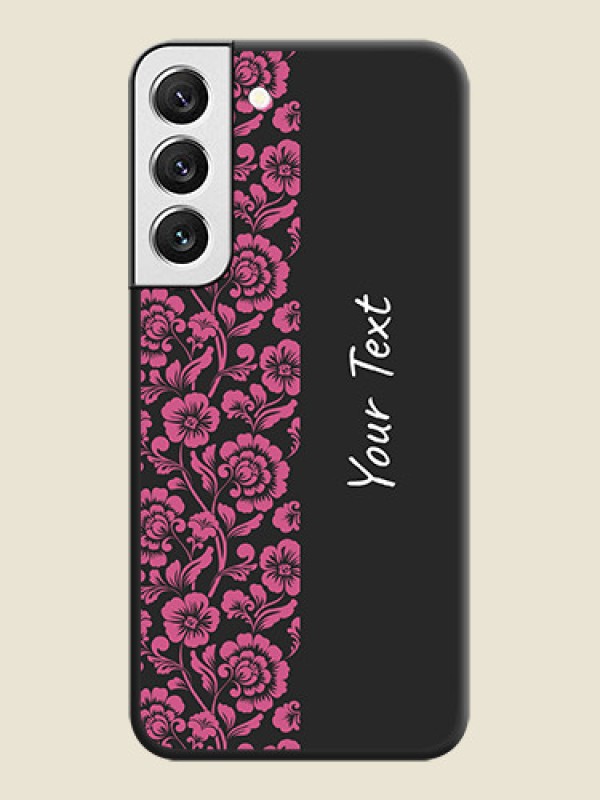 Custom Pink Floral Pattern Design With Custom Text On Space Black Personalized Soft Matte Phone Covers -Samsung Galaxy S22 5G - alternate view