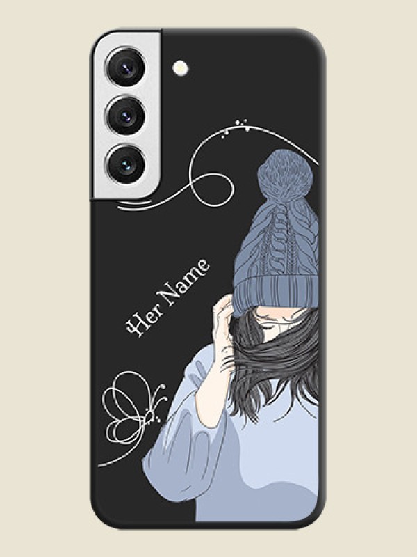 Custom Girl With Blue Winter Outfiit Custom Text Design On Space Black Personalized Soft Matte Phone Covers -Samsung Galaxy S22 5G - alternate view