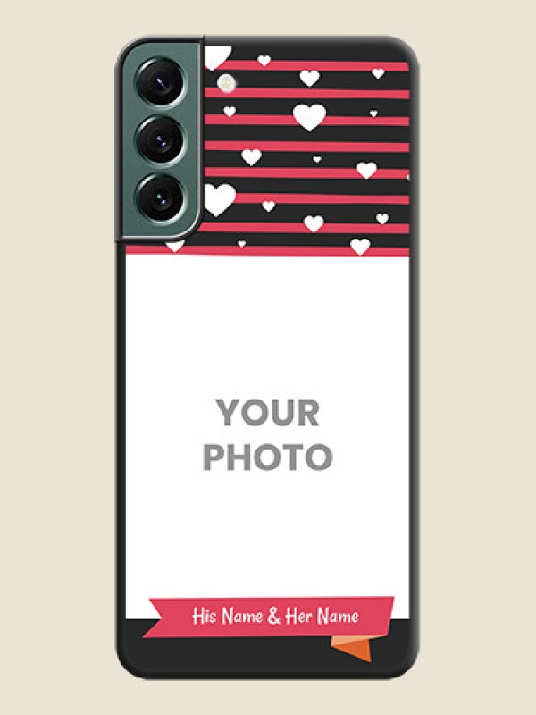Custom White Color Love Symbols with Pink Lines Pattern on Space Black Custom Soft Matte Phone Cases - Galaxy S22 Plus 5G - alternate view