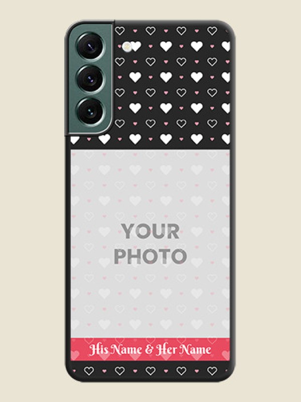 Custom White Color Love Symbols with Text Design on Photo on Space Black Soft Matte Phone Cover - Galaxy S22 Plus 5G - alternate view