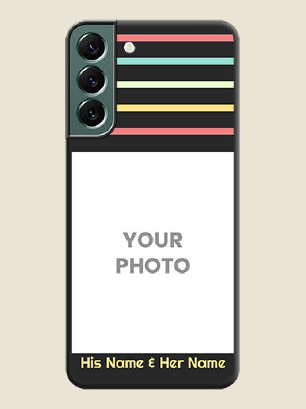 Custom Color Stripes with Photo and Text on Photo on Space Black Soft Matte Mobile Case - Galaxy S22 Plus 5G - alternate view