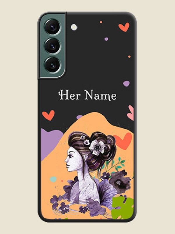 Custom Namecase For Her With Fancy Lady Image On Space Black Personalized Soft Matte Phone Covers -Samsung Galaxy S22 Plus 5G - alternate view
