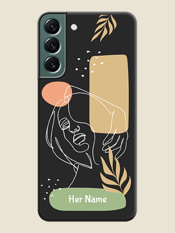 Custom Custom Text With Line Art Of Women & Leaves Design On Space Black Personalized Soft Matte Phone Covers -Samsung Galaxy S22 Plus 5G - alternate view