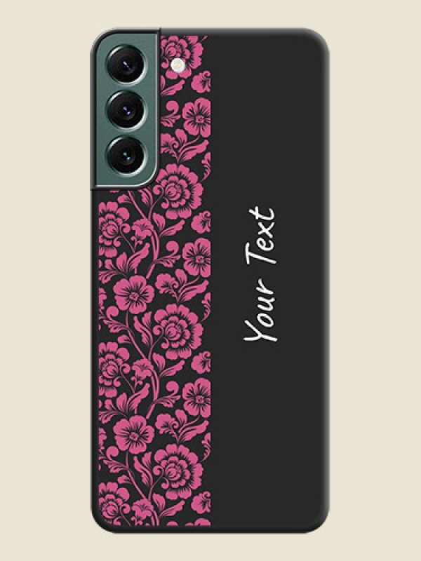 Custom Pink Floral Pattern Design With Custom Text On Space Black Personalized Soft Matte Phone Covers -Samsung Galaxy S22 Plus 5G - alternate view
