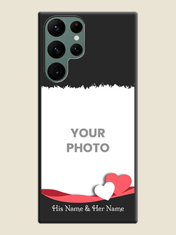 Custom Pin Color Love Shaped Ribbon Design with Text on Space Black Custom Soft Matte Phone Back Cover - Galaxy S22 Ultra 5G - alternate view