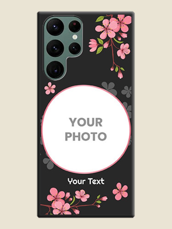 Custom Round Image with Pink Color Floral Design on Photo on Space Black Soft Matte Back Cover - Galaxy S22 Ultra 5G - alternate view