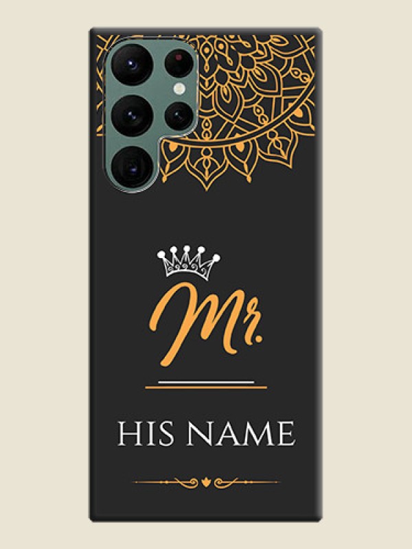 Custom Mr Name with Floral Design on Personalised Space Black Soft Matte Cases - Galaxy S22 Ultra 5G - alternate view