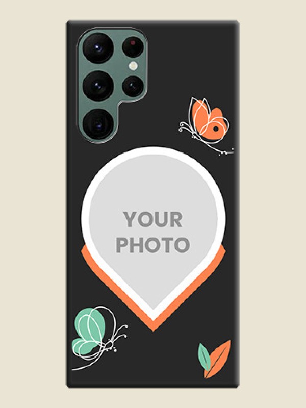 Custom Upload Pic With Simple Butterly Design On Space Black Personalized Soft Matte Phone Covers -Samsung Galaxy S22 Ultra 5G - alternate view