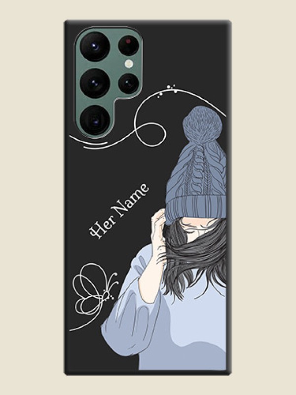 Custom Girl With Blue Winter Outfiit Custom Text Design On Space Black Personalized Soft Matte Phone Covers -Samsung Galaxy S22 Ultra 5G - alternate view