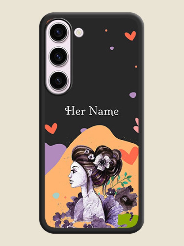 Custom Namecase For Her With Fancy Lady Image On Space Black Personalized Soft Matte Phone Covers -Samsung Galaxy S23 5G - alternate view