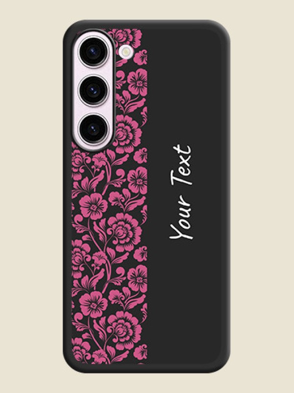 Custom Pink Floral Pattern Design With Custom Text On Space Black Personalized Soft Matte Phone Covers -Samsung Galaxy S23 5G - alternate view