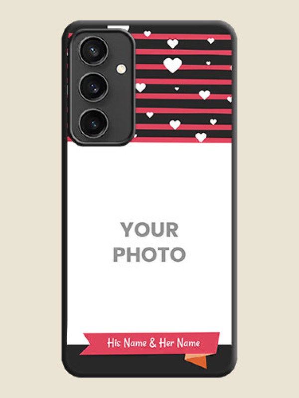 Custom White Color Love Symbols with Pink Lines Pattern on Space Black Custom Soft Matte Phone Cases - Galaxy S23 FE 5G - alternate view