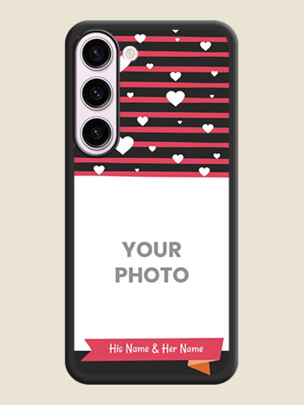 Custom White Color Love Symbols with Pink Lines Pattern on Space Black Custom Soft Matte Phone Cases - Samsung Galaxy S23 Plus 5G - alternate view