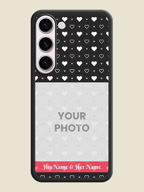 Custom White Color Love Symbols with Text Design on Photo on Space Black Soft Matte Phone Cover - Samsung Galaxy S23 Plus 5G - alternate view