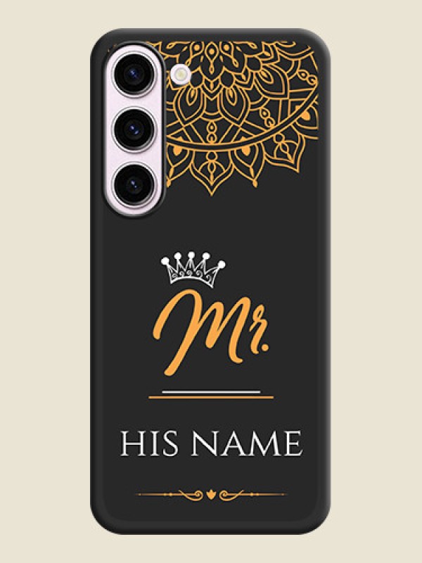 Custom Mr Name with Floral Design  on Personalised Space Black Soft Matte Cases - Samsung Galaxy S23 Plus 5G - alternate view