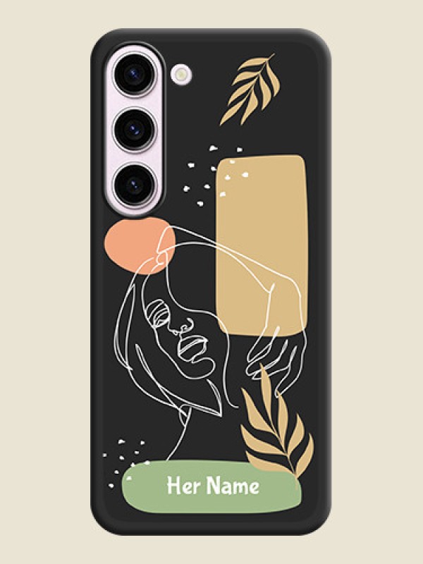 Custom Custom Text With Line Art Of Women & Leaves Design On Space Black Personalized Soft Matte Phone Covers -Samsung Galaxy S23 Plus 5G - alternate view