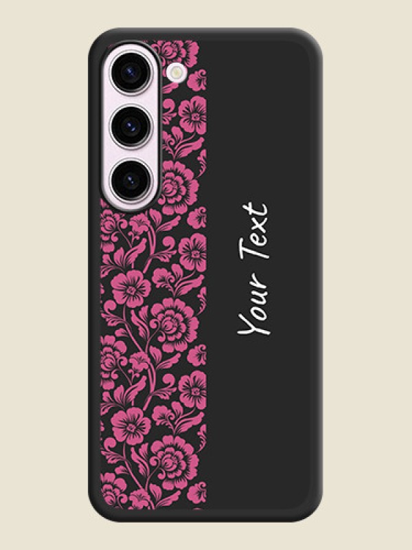 Custom Pink Floral Pattern Design With Custom Text On Space Black Personalized Soft Matte Phone Covers -Samsung Galaxy S23 Plus 5G - alternate view
