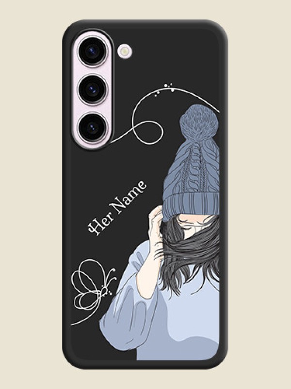 Custom Girl With Blue Winter Outfiit Custom Text Design On Space Black Personalized Soft Matte Phone Covers -Samsung Galaxy S23 Plus 5G - alternate view