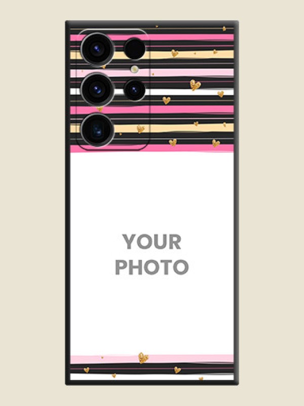 Custom Multicolor Lines and Golden Love Symbols Design on Photo on Space Black Soft Matte Mobile Cover - Samsung Galaxy S23 Ultra 5G - alternate view