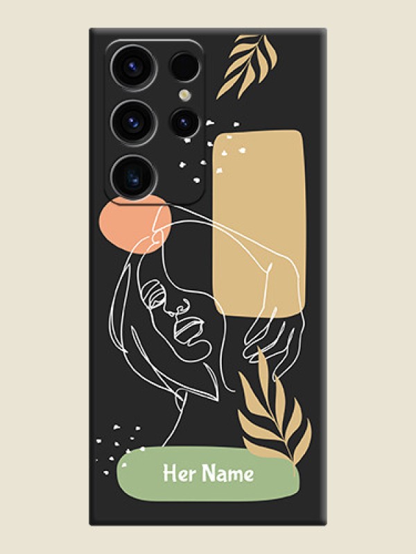 Custom Custom Text With Line Art Of Women & Leaves Design On Space Black Personalized Soft Matte Phone Covers -Samsung Galaxy S23 Ultra 5G - alternate view