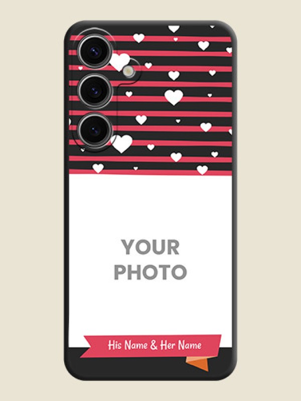 Custom White Color Love Symbols with Pink Lines Pattern on Space Black Custom Soft Matte Phone Cases - Galaxy S24 5G - alternate view