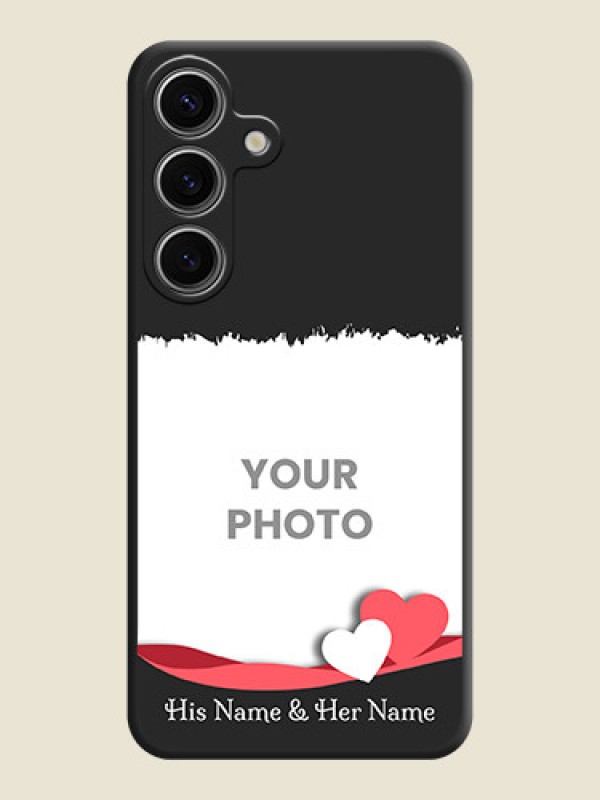 Custom Pink Color Love Shaped Ribbon Design with Text on Space Black Custom Soft Matte Phone Back Cover - Galaxy S24 5G - alternate view