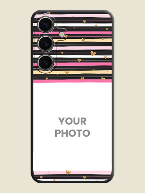 Custom Multicolor Lines and Golden Love Symbols Design - Photo on Space Black Soft Matte Mobile Cover - Galaxy S24 5G - alternate view