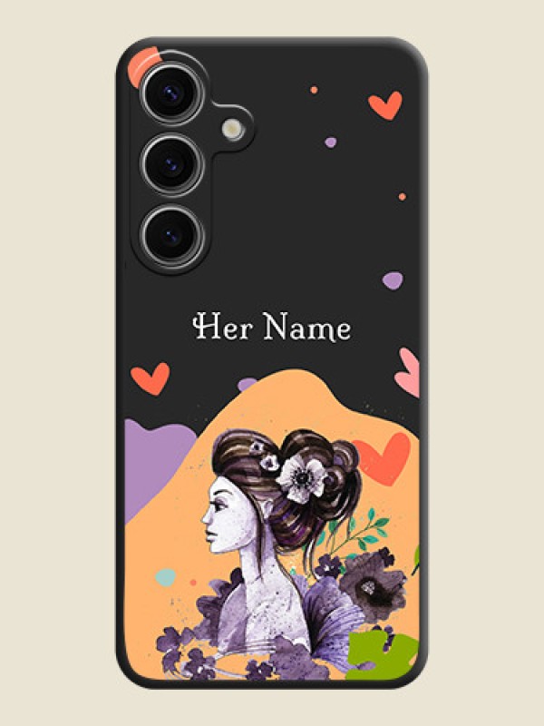 Custom Namecase For Her With Fancy Lady Image On Space Black Personalized Soft Matte Phone Covers - Galaxy S24 5G - alternate view