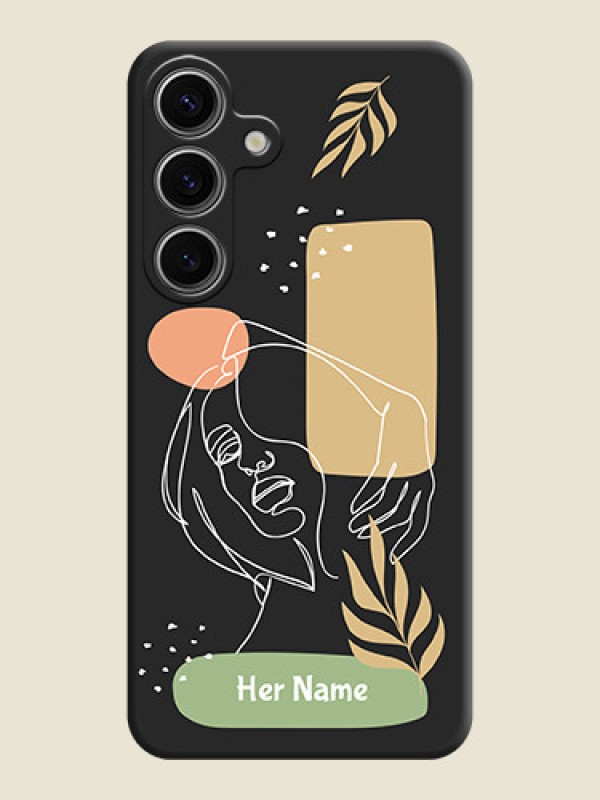 Custom Custom Text With Line Art Of Women & Leaves Design On Space Black Personalized Soft Matte Phone Covers - Galaxy S24 5G - alternate view