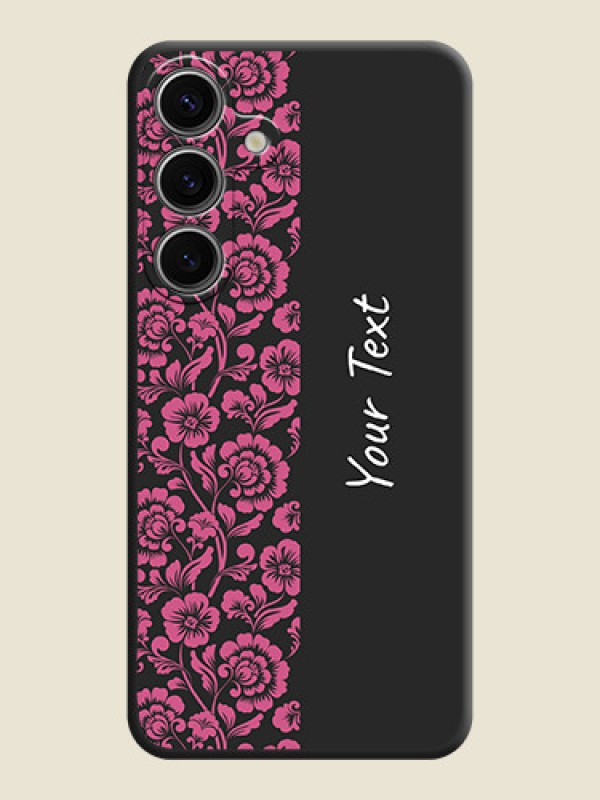 Custom Pink Floral Pattern Design With Custom Text On Space Black Personalized Soft Matte Phone Covers - Galaxy S24 5G - alternate view