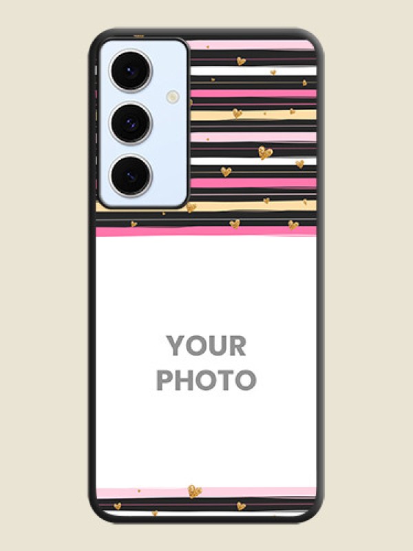 Custom Multicolor Lines and Golden Love Symbols Design on Photo On Space Black Custom Soft Matte Mobile Back Cover - Galaxy S24 FE 5G - alternate view