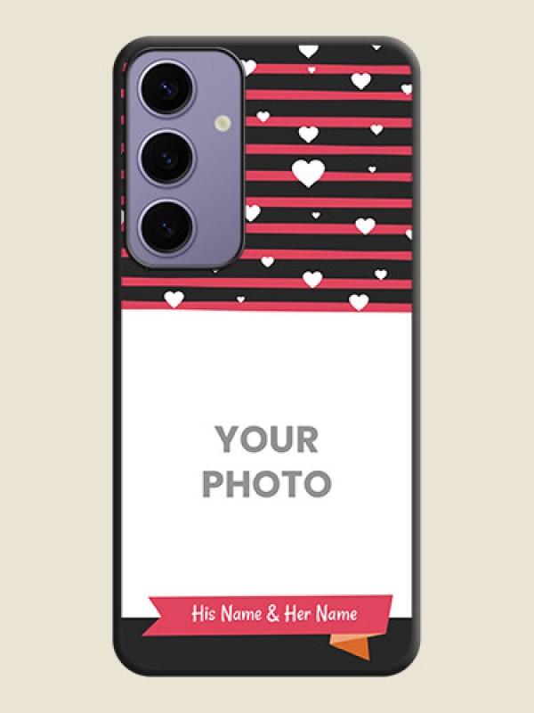 Custom White Color Love Symbols with Pink Lines Pattern on Space Black Custom Soft Matte Phone Cases - Galaxy S24 Plus 5G - alternate view