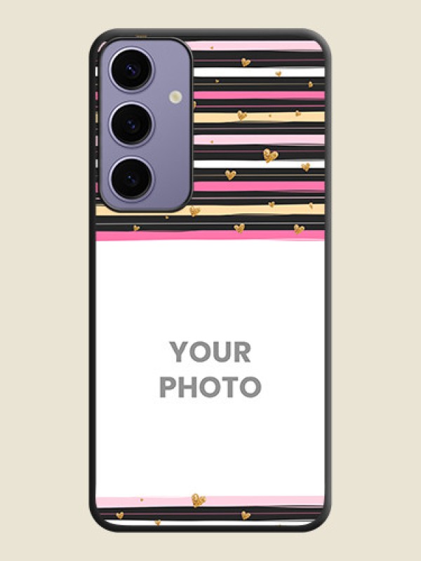 Custom Multicolor Lines and Golden Love Symbols Design - Photo on Space Black Soft Matte Mobile Cover - Galaxy S24 Plus 5G - alternate view