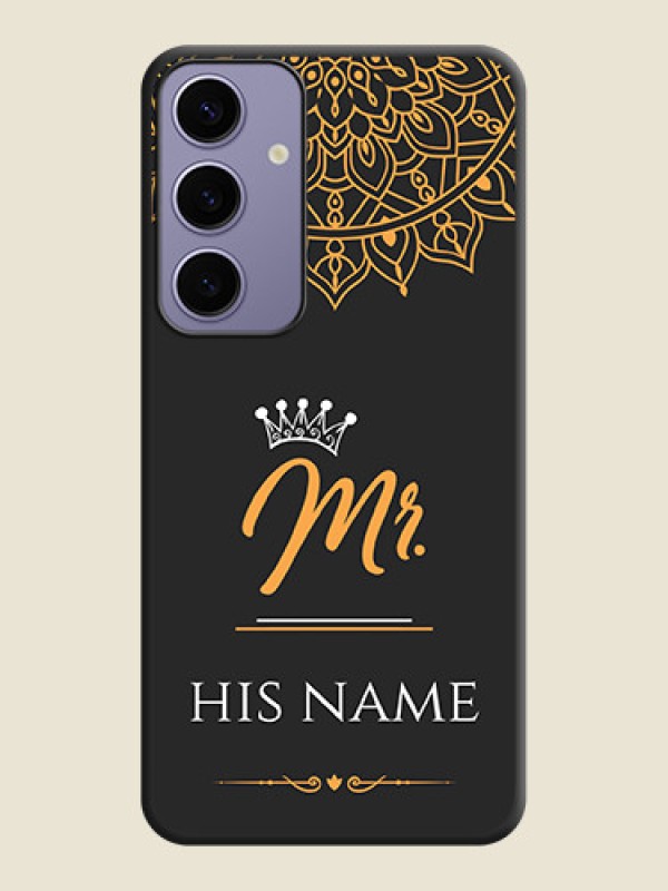 Custom Mr Name with Floral Design on Personalised Space Black Soft Matte Cases - Galaxy S24 Plus 5G - alternate view