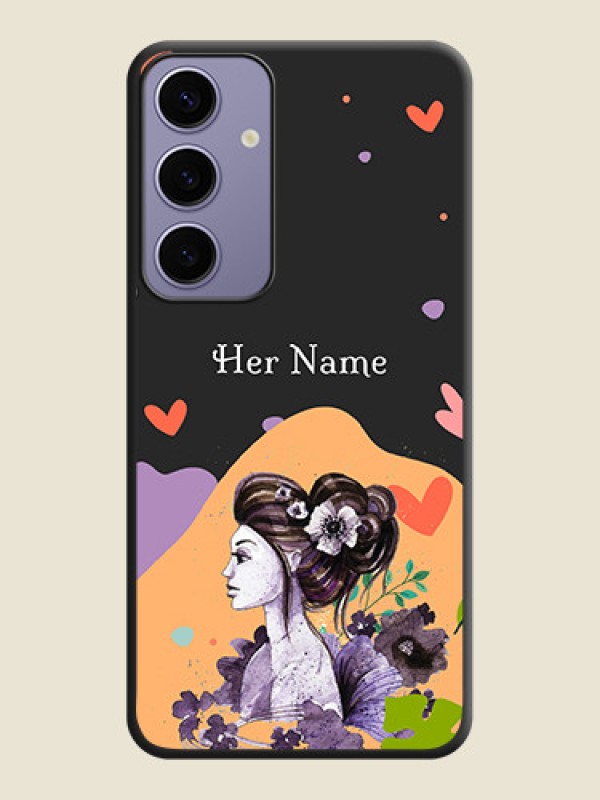 Custom Namecase For Her With Fancy Lady Image On Space Black Personalized Soft Matte Phone Covers - Galaxy S24 Plus 5G - alternate view