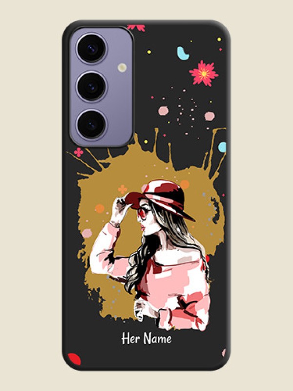 Custom Mordern Lady With Color Splash Background With Custom Text On Space Black Personalized Soft Matte Phone Covers - Galaxy S24 Plus 5G - alternate view