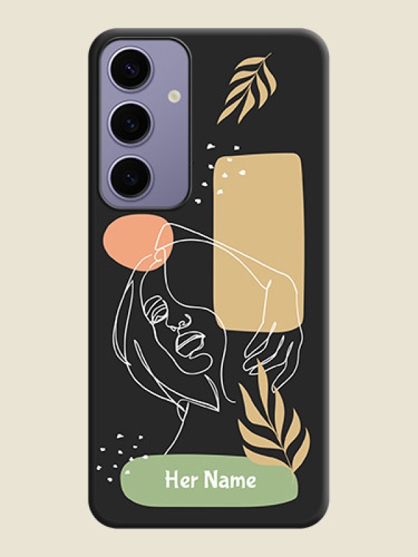 Custom Custom Text With Line Art Of Women & Leaves Design On Space Black Personalized Soft Matte Phone Covers - Galaxy S24 Plus 5G - alternate view
