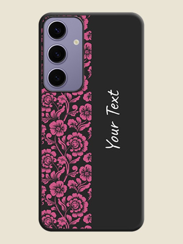 Custom Pink Floral Pattern Design With Custom Text On Space Black Personalized Soft Matte Phone Covers - Galaxy S24 Plus 5G - alternate view