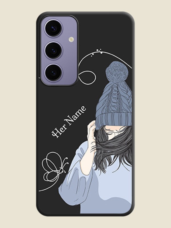Custom Girl With Blue Winter Outfiit Custom Text Design On Space Black Personalized Soft Matte Phone Covers - Galaxy S24 Plus 5G - alternate view