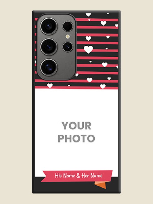 Custom White Color Love Symbols with Pink Lines Pattern on Space Black Custom Soft Matte Phone Cases - Galaxy S24 Ultra 5G - alternate view