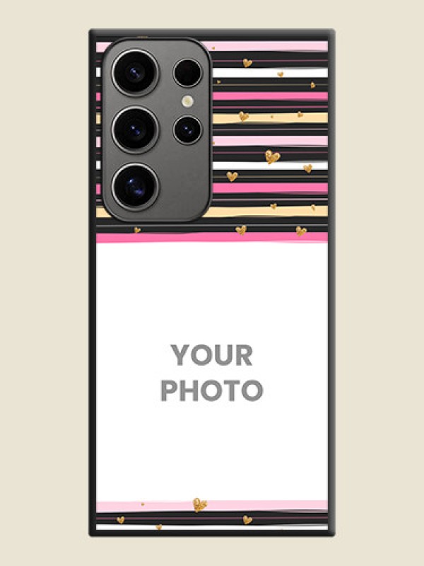 Custom Multicolor Lines and Golden Love Symbols Design - Photo on Space Black Soft Matte Mobile Cover - Galaxy S24 Ultra 5G - alternate view