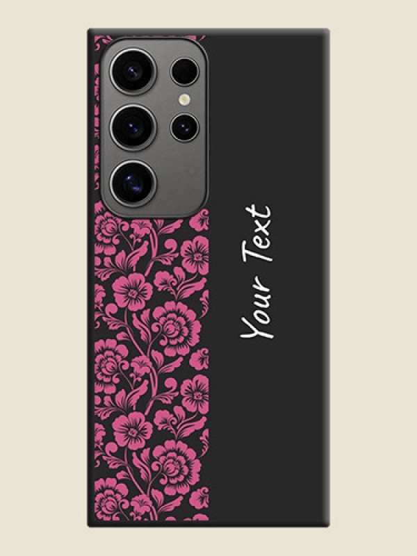 Custom Pink Floral Pattern Design With Custom Text On Space Black Personalized Soft Matte Phone Covers - Galaxy S24 Ultra 5G - alternate view