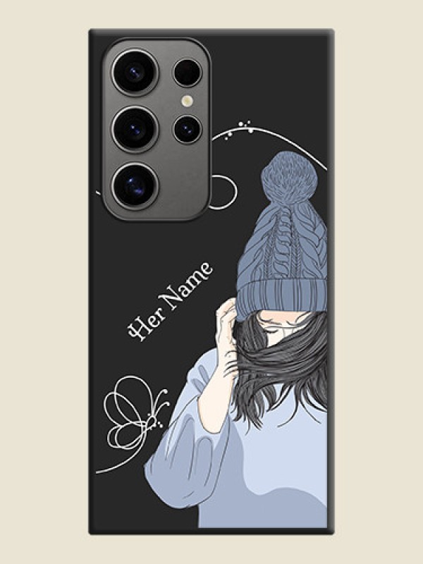 Custom Girl With Blue Winter Outfiit Custom Text Design On Space Black Personalized Soft Matte Phone Covers - Galaxy S24 Ultra 5G - alternate view