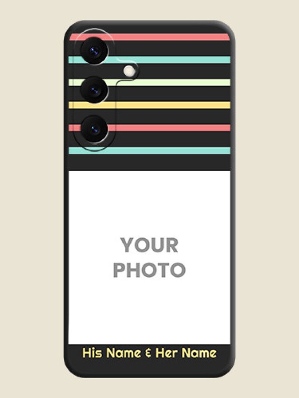 Custom Color Stripes with Photo and Text on Photo On Space Black Custom Soft Matte Mobile Back Cover - Galaxy S25 5G - alternate view