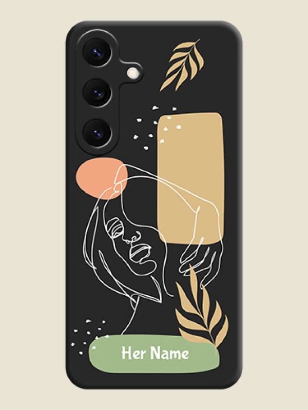 Custom Custom Text With Line Art Of Women & Leaves Design On Space Black Custom Soft Matte Mobile Back Cover - Galaxy S25 5G - alternate view