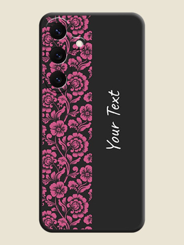Custom Pink Floral Pattern Design With Custom Text On Space Black Custom Soft Matte Mobile Back Cover - Galaxy S25 5G - alternate view