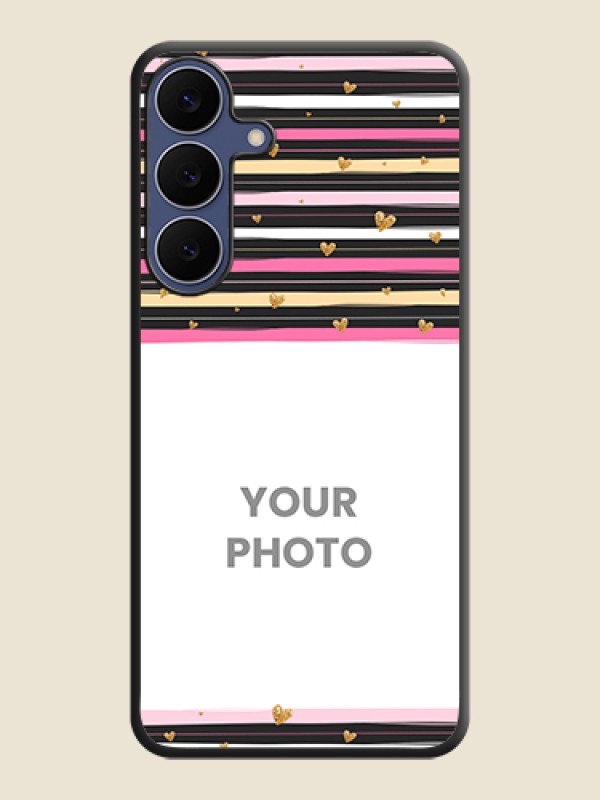 Custom Multicolor Lines and Golden Love Symbols Design on Photo On Space Black Custom Soft Matte Mobile Back Cover - Samsung Galaxy S25 FE 5G - alternate view