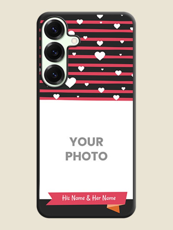 Custom White Color Love Symbols with Pink Lines Pattern On Space Black Custom Soft Matte Mobile Back Cover - Galaxy S25 Plus 5G - alternate view