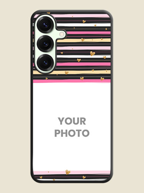 Custom Multicolor Lines and Golden Love Symbols Design on Photo On Space Black Custom Soft Matte Mobile Back Cover - Galaxy S25 Plus 5G - alternate view